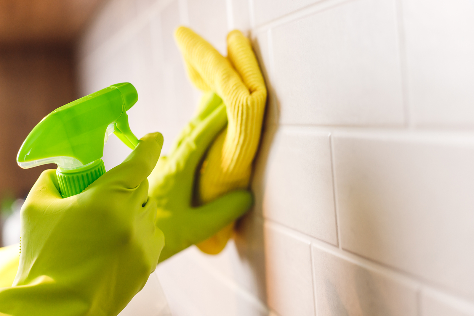 Microfiber Cloth and Spray on Tile Grout