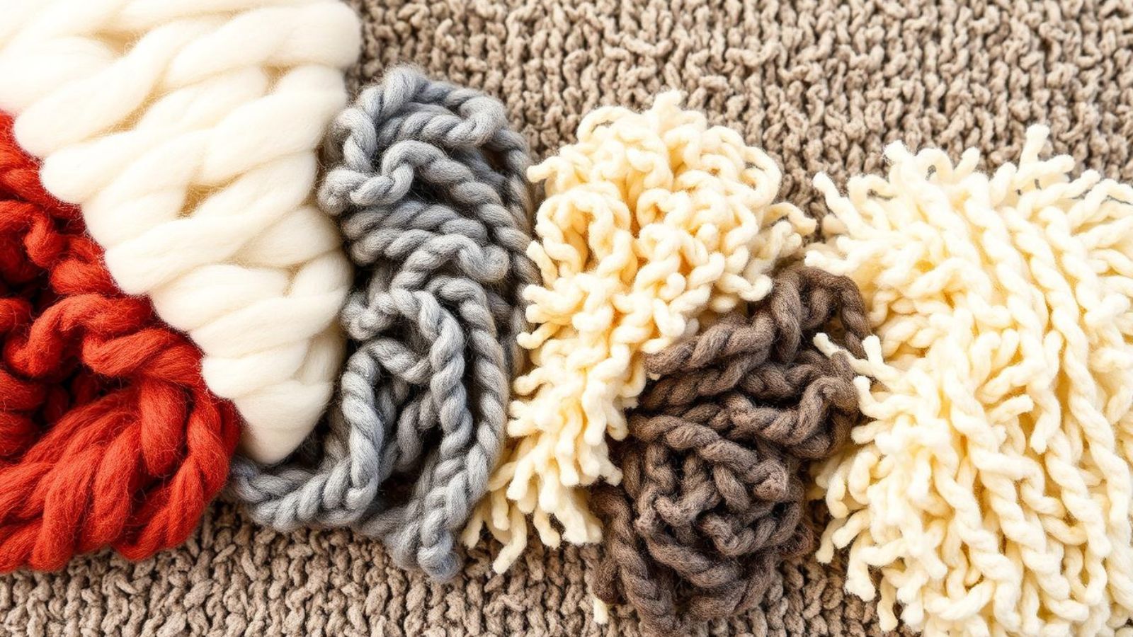 Array of different carpet fibers