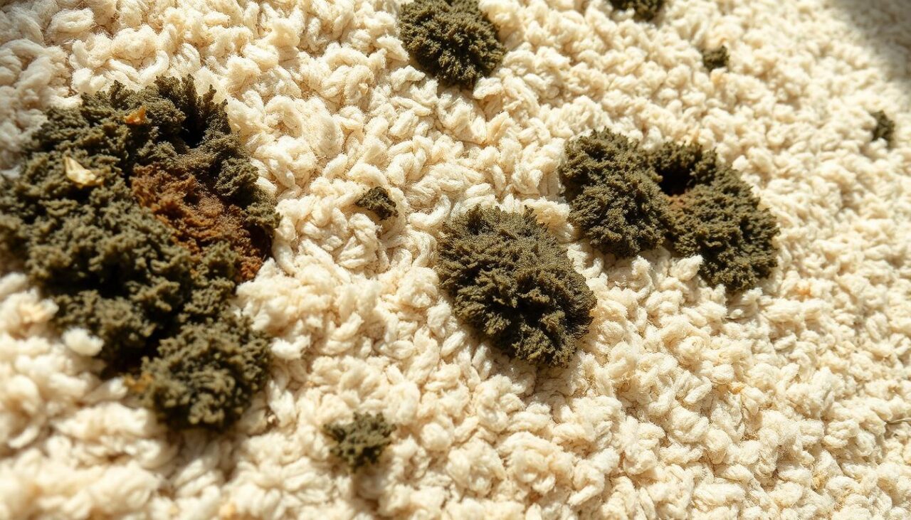 A close up view of mold in your carpet