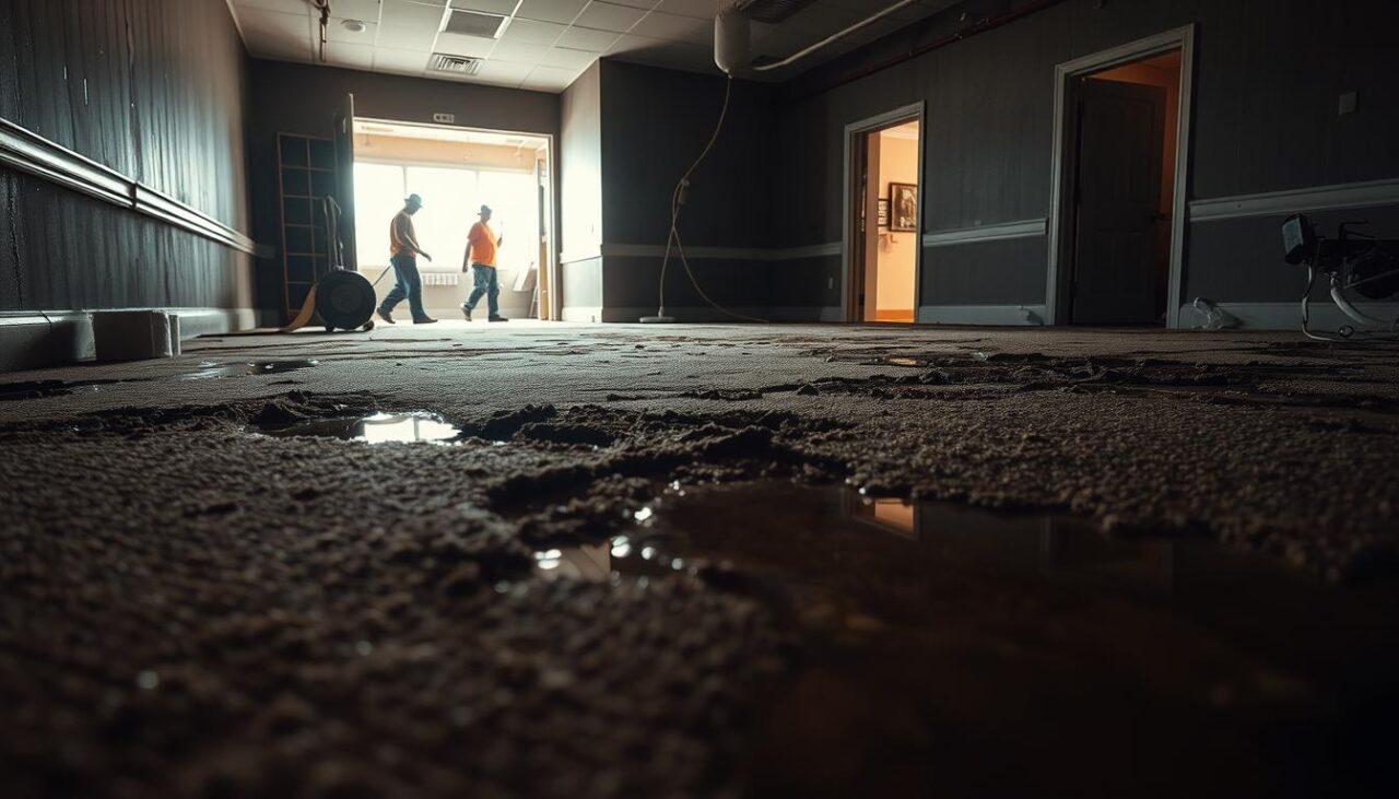 A water-damaged commercial carpet