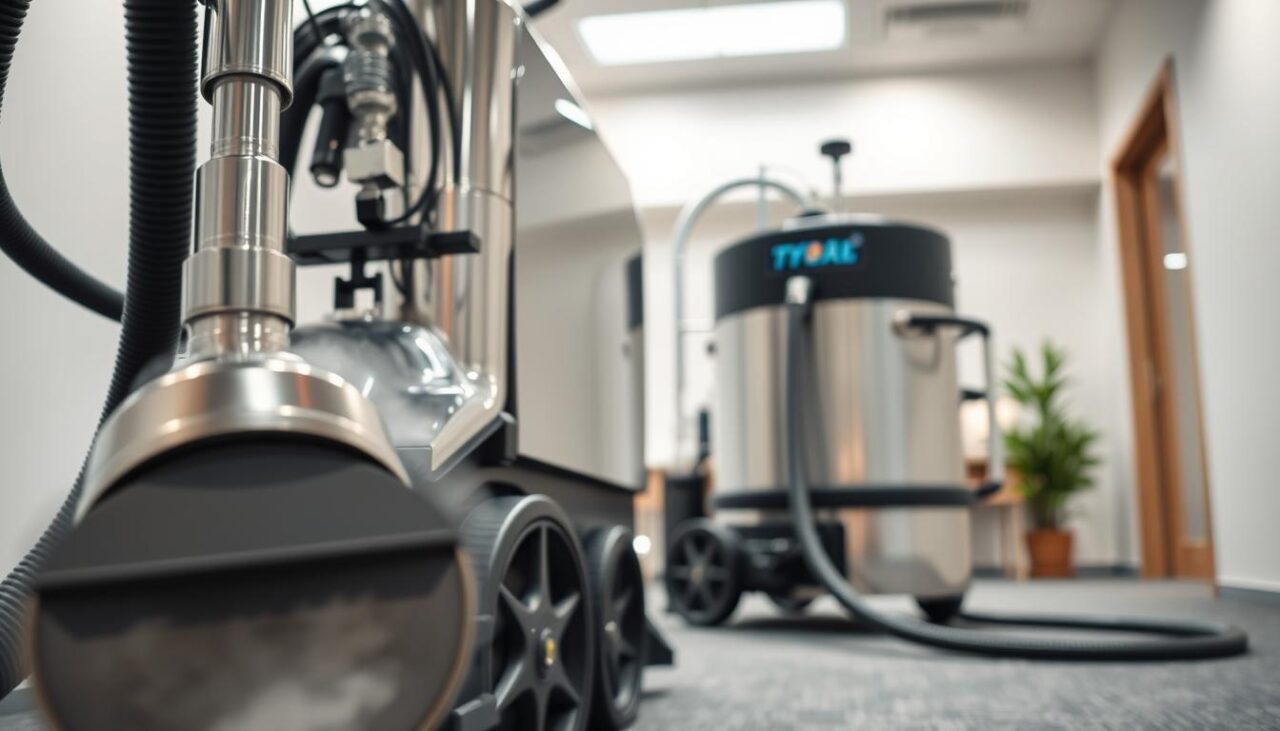 A professional carpet cleaning rig with steam cleaning machine