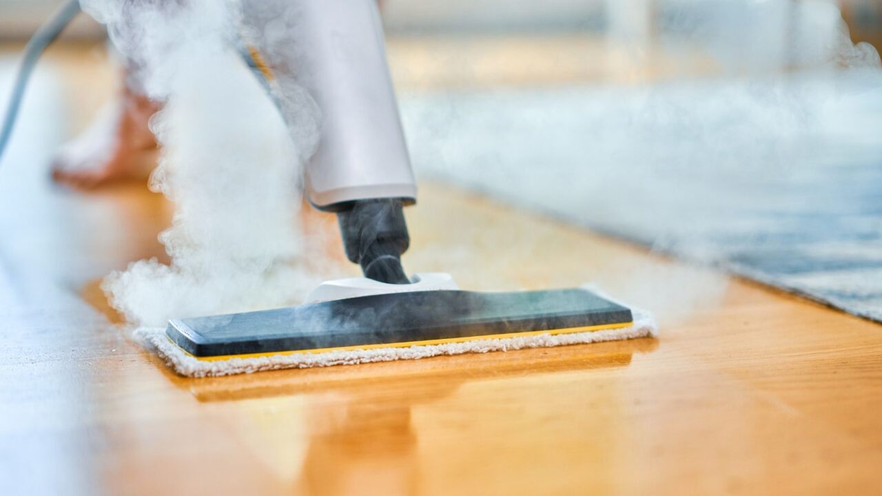 Steam mop on a hardwood floor