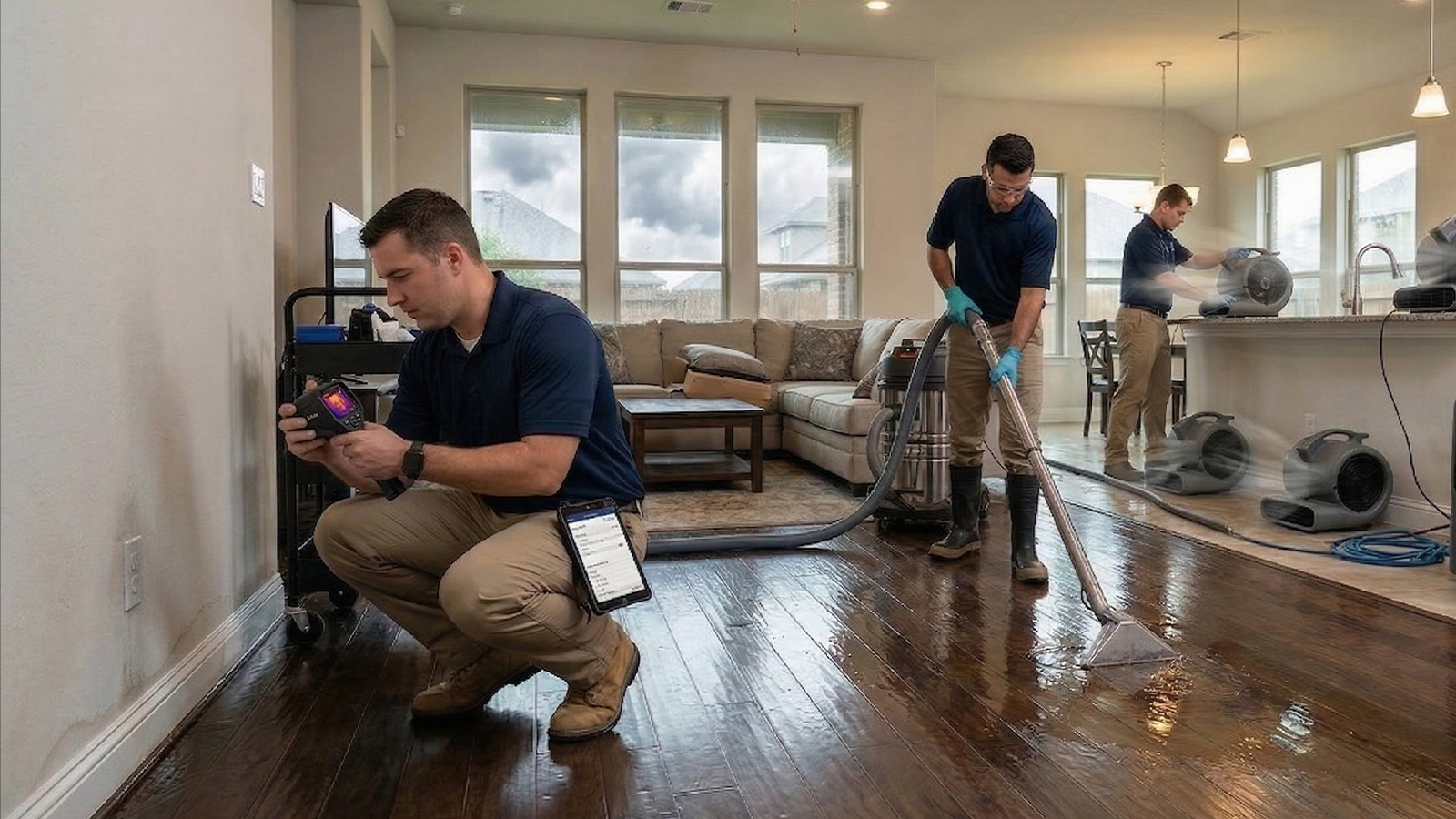 Water Damage Restoration Team at Work in Houston