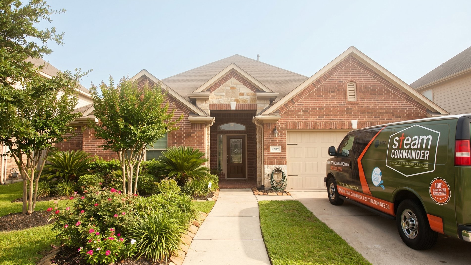 Steam Commander Van at House in Cypress TX