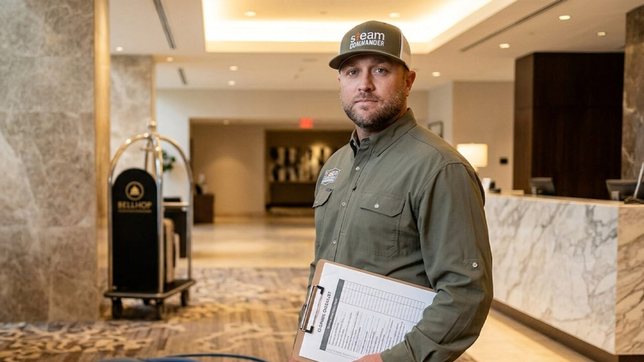Ray from Steam Commander standing in a hotel lobby